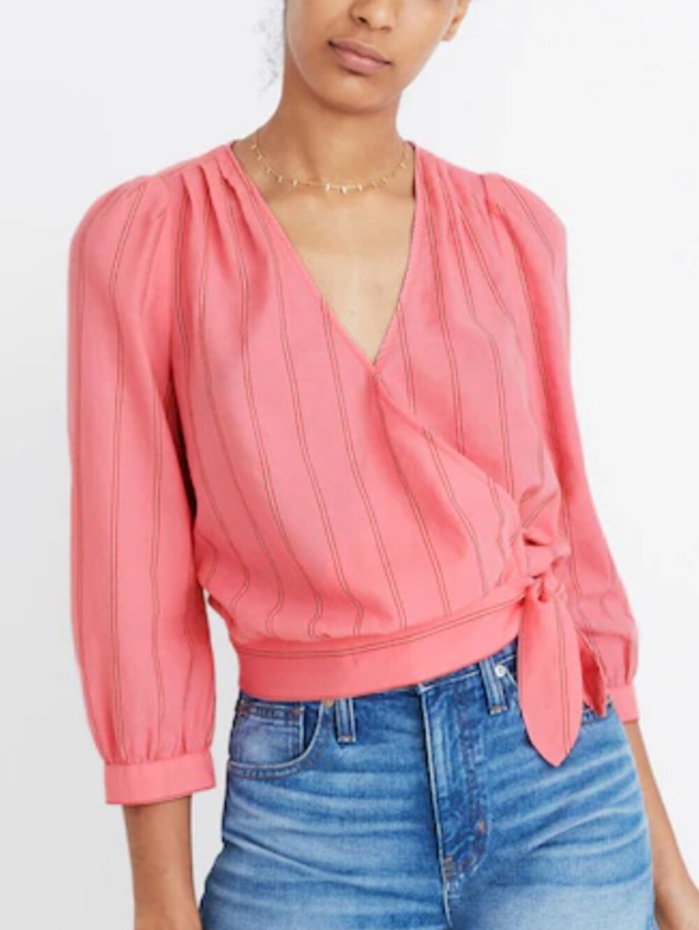 Madewell Pink Cotton Short-sleeve Wrap Blouse